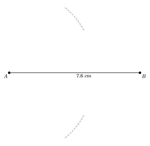 Step 2 Step 2: Arcs are drawn from point A with a radius greater than half of AB.